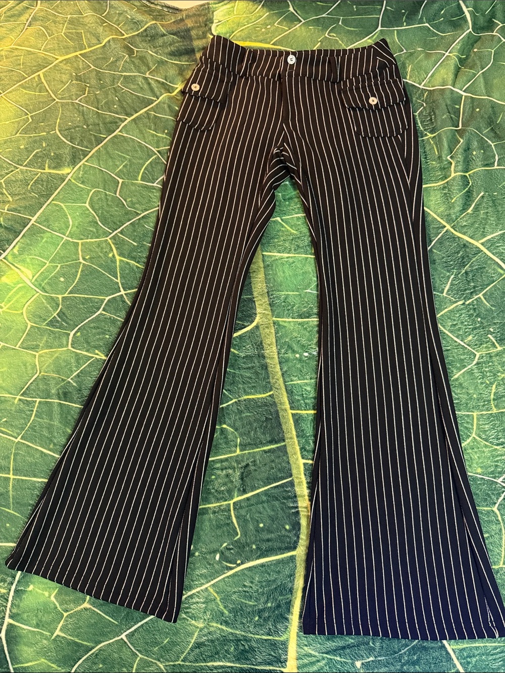 SHEIN Black Pinstripe Flare Trousers